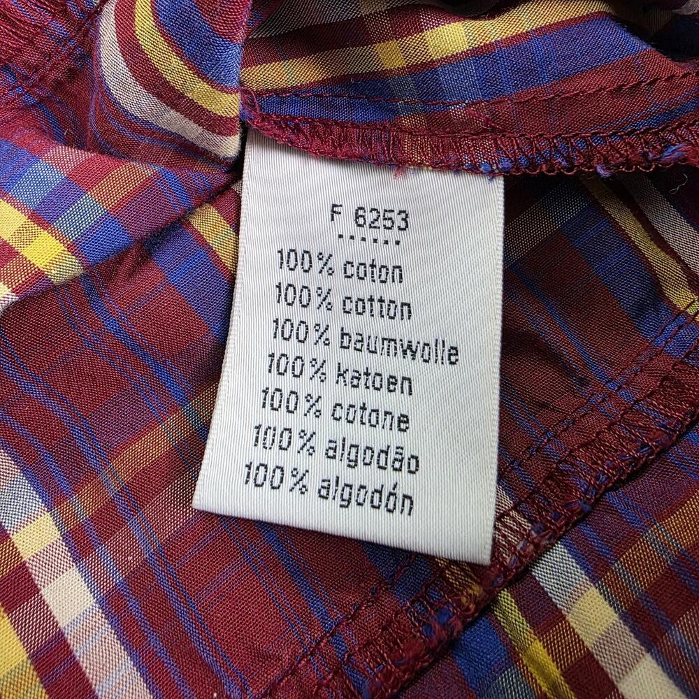 Lacoste Dress Womens 40 Red Plaid Shirt Dress Roll Tab Sleeve Cotton Pockets - Picture 16 of 16